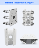 Soporte universal de montaje en poste vertical para cámaras de seguridad, adaptador de montaje en esquina de acero inoxidable con 6 presillas, soportes de montaje para cámaras de vigilancia CCTV.