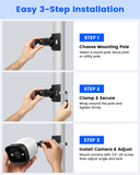 Universal Security Camera Pole Mount Bracket, No-Drill Adjustable Camera Mount with Stainless Steel Clamps for CCTV Cameras, Fence Posts, Utility Poles and Light Poles